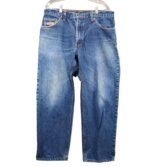 Diamond Gusset Men's Straight Leg Jeans Blue 37x27 Medium Wash Denim 5-Pocket - Picture 1 of 12